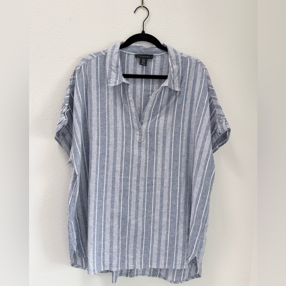 Natural Fiber Striped Linen Cotton Top Plus Size